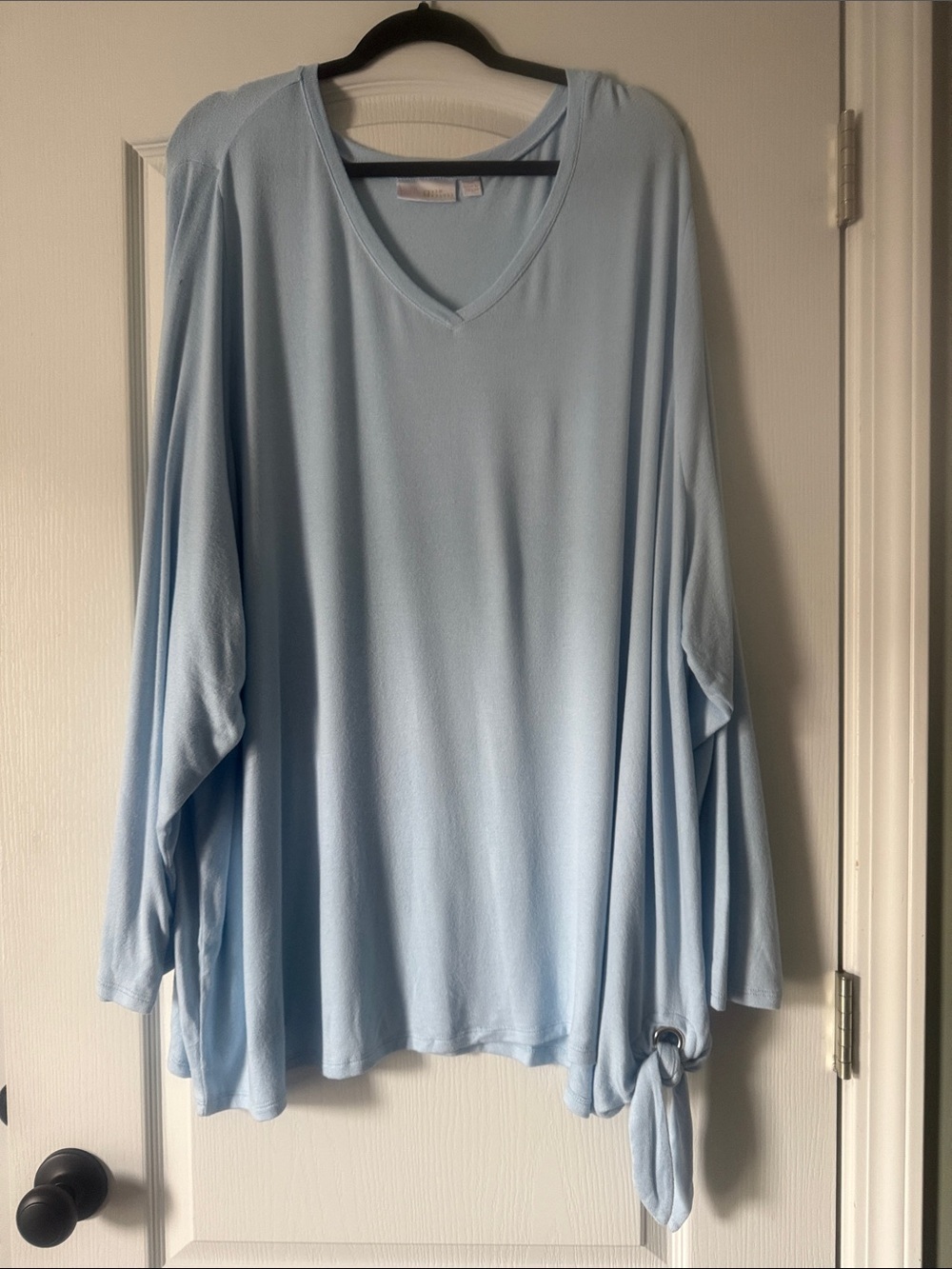 Belle by Kim Gravel Light Blue V-Neck Long Sleeve Tie-Hem Top Size 5X